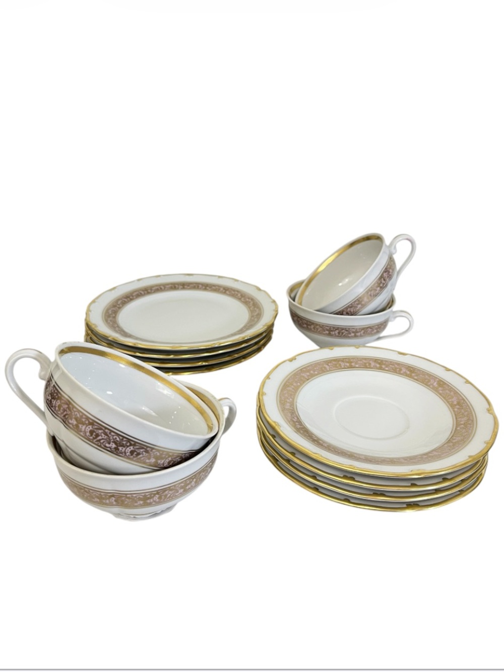 Vintage Haas & Czjzek Coronado 12 Piece Porcelain Tea Cup Saucer & Plate Set